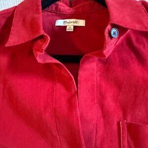 NWOT Madewell Easy Y-Neck Button-Up Shirt in Red Corduroy size XS